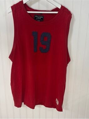 Abercrombie & Fitch Red Sleeveless Tank with Navy '19' Appliqué Y2K